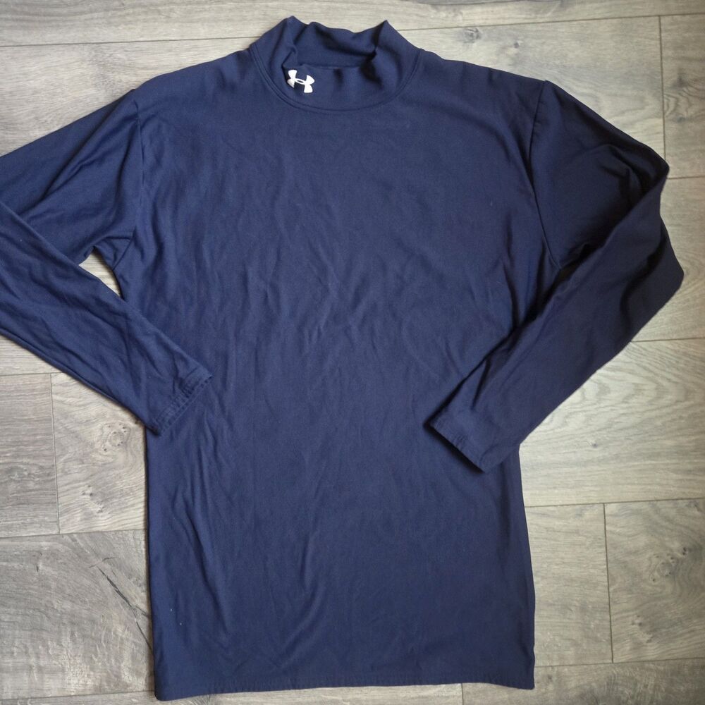 Under Armour ColdGear Mock Neck Shirt Mens XXL 2XL Navy Blue Compression Thermal